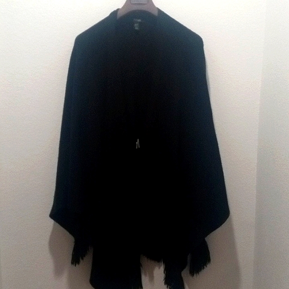 Style & Co. Accessories - Style & Co. Black knit shawl with fringe, 0X/1X